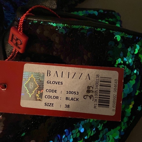 Gloves NWT B2 BALIZZA Fancy Mermaid Sequin Leather Gloves - Picture 7 of 13